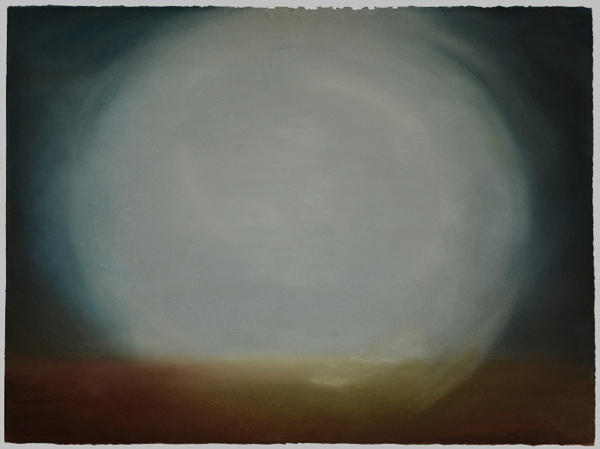 A mysterious pastel that references landscape and shadow wraps the central section of the image 